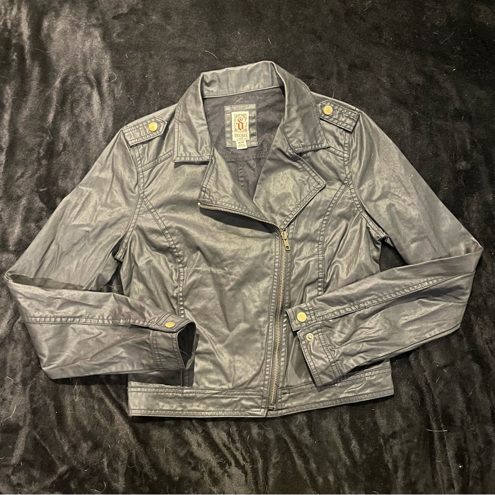 Vintage Decree Women’s Faux Leather Biker Jacket, Women’s M, Black/Dark gray